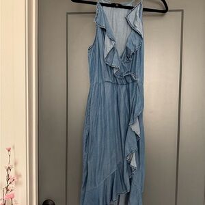 Asymmetrical Denim Ruffle Dress